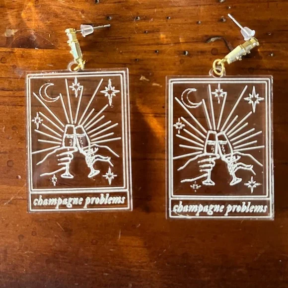 Taylor Swift Themed + Tarot Card Inspired Champagne Problems - Acrylic Earrings - Picture 2 of 2
